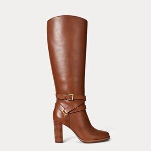Ralph Lauren Manchester Burnished Leather Tall Boot Cognac Brown Size 6 *FLAWED